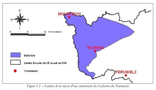 Limite de la masse d'eau souterraine des Cakaires du Tournaisis.
